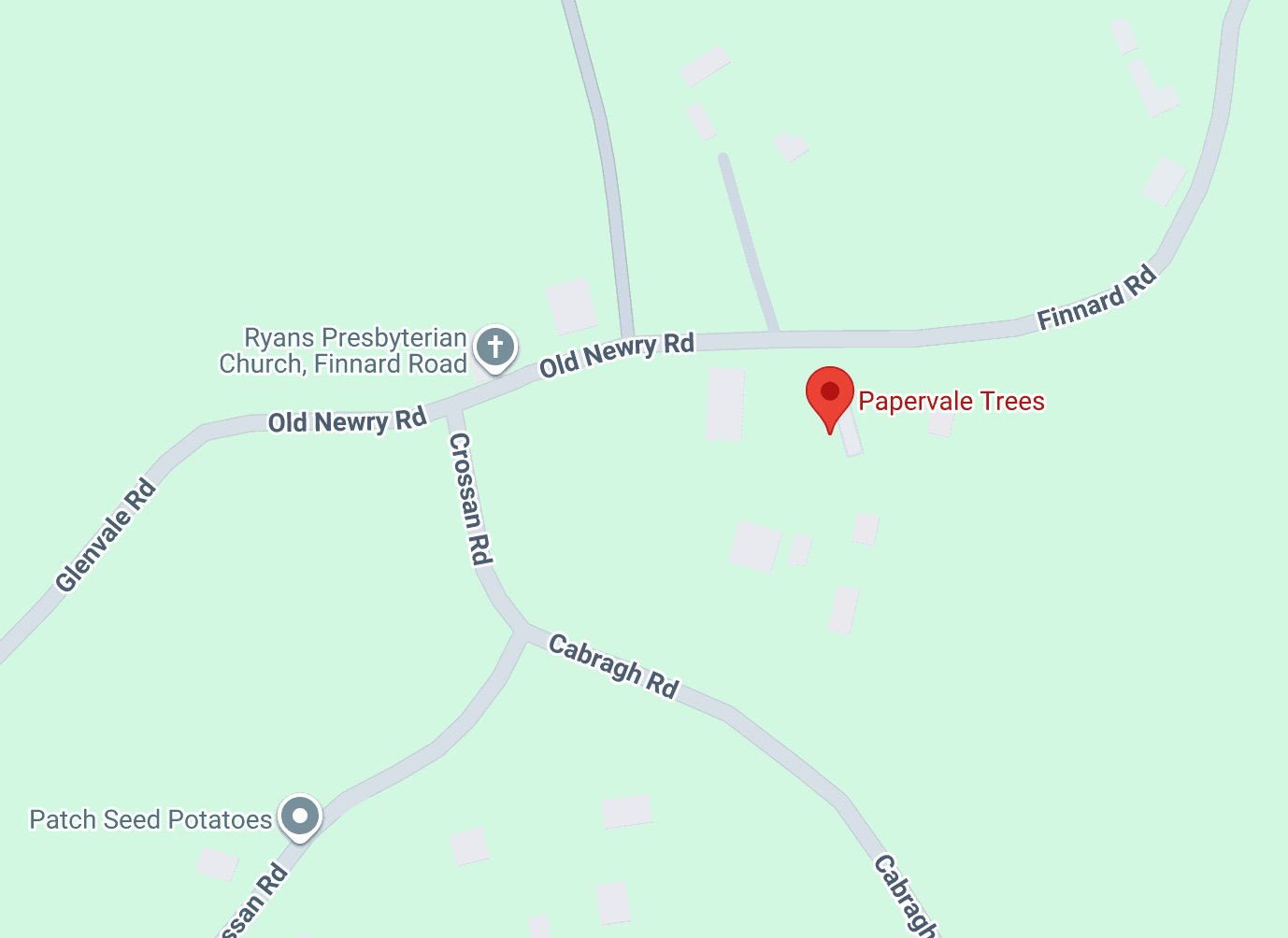 Map showing Papervale Trees location on Old Newry Road, Rathfriland, Co. Down