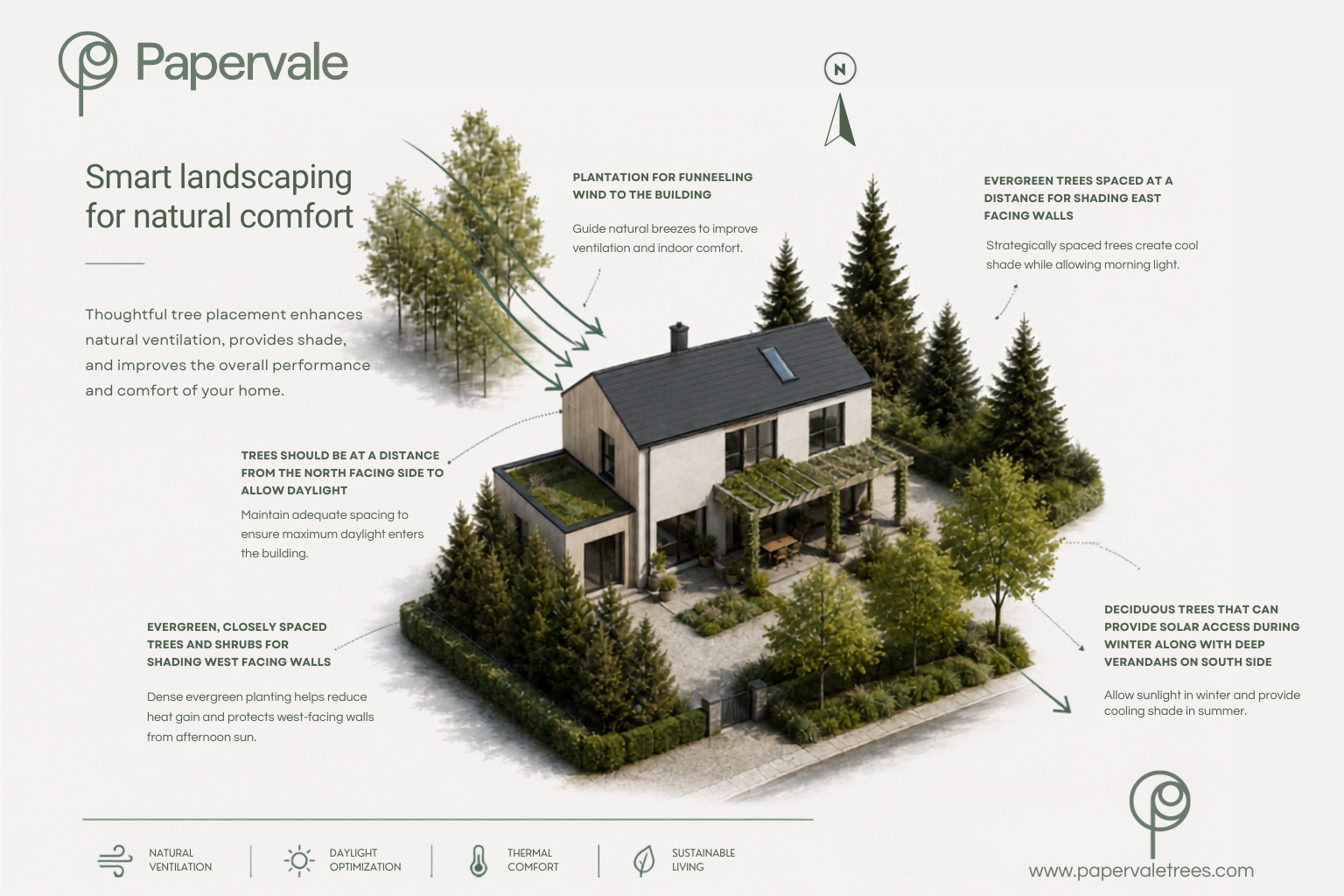 Planting guide showing natural shade and tree placement in the garden